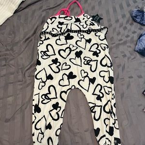 NWT Pixielane simply soft halter romper. White w black hearts. Size 2/3
